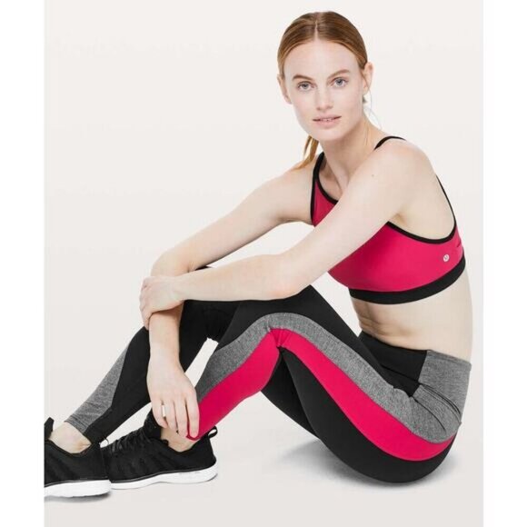 LULULEMON Get Going Train Tight *28" Sz 4 Heathered Black Flamenco Red - Picture 4 of 9